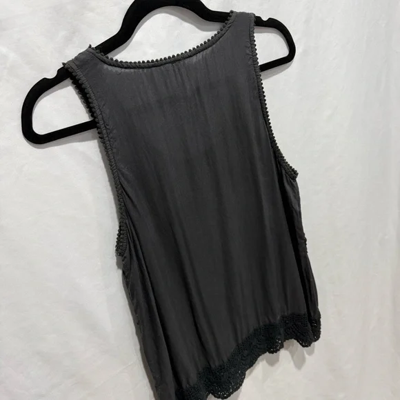 Blue Sky Crochet Trim Tank Top Small Boho Festival Sleeveless Blouse Lace Artsy - Picture 9 of 13